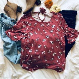Lauren Conrad Large Dusty Rose Floral Blouse Fall